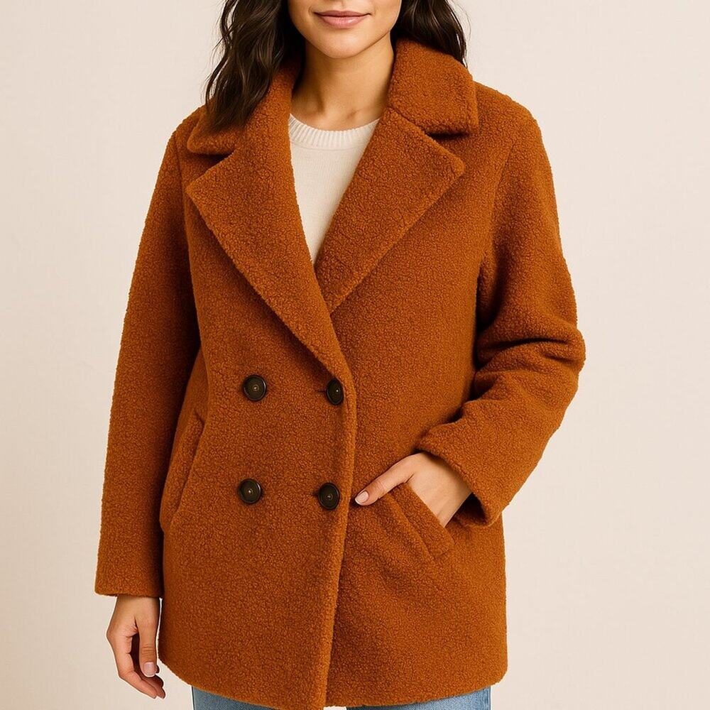 French Connection‎ Camel Teddy Coat | Faux Shearling Double-Breasted Jacket